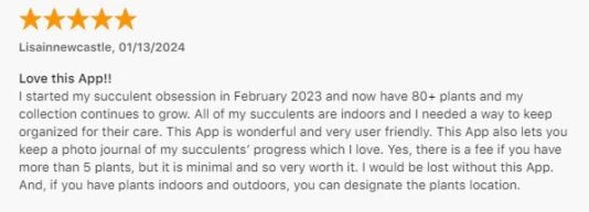 Email Thank You lisainnewcastle succulent tracker app review screenshot